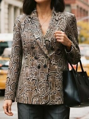 Cabi Double Breasted Snake Print Blazer Jacket Neutral Animal Print 10 Statment
